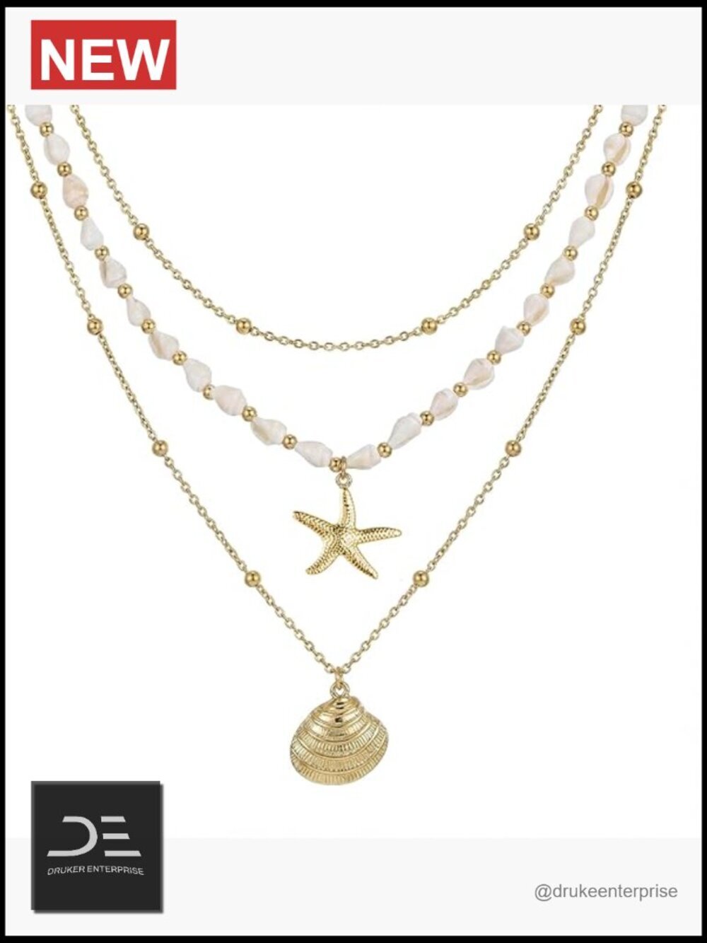 Conch Shell Starfish Layered Choker Necklace 14k Gold Dainty
